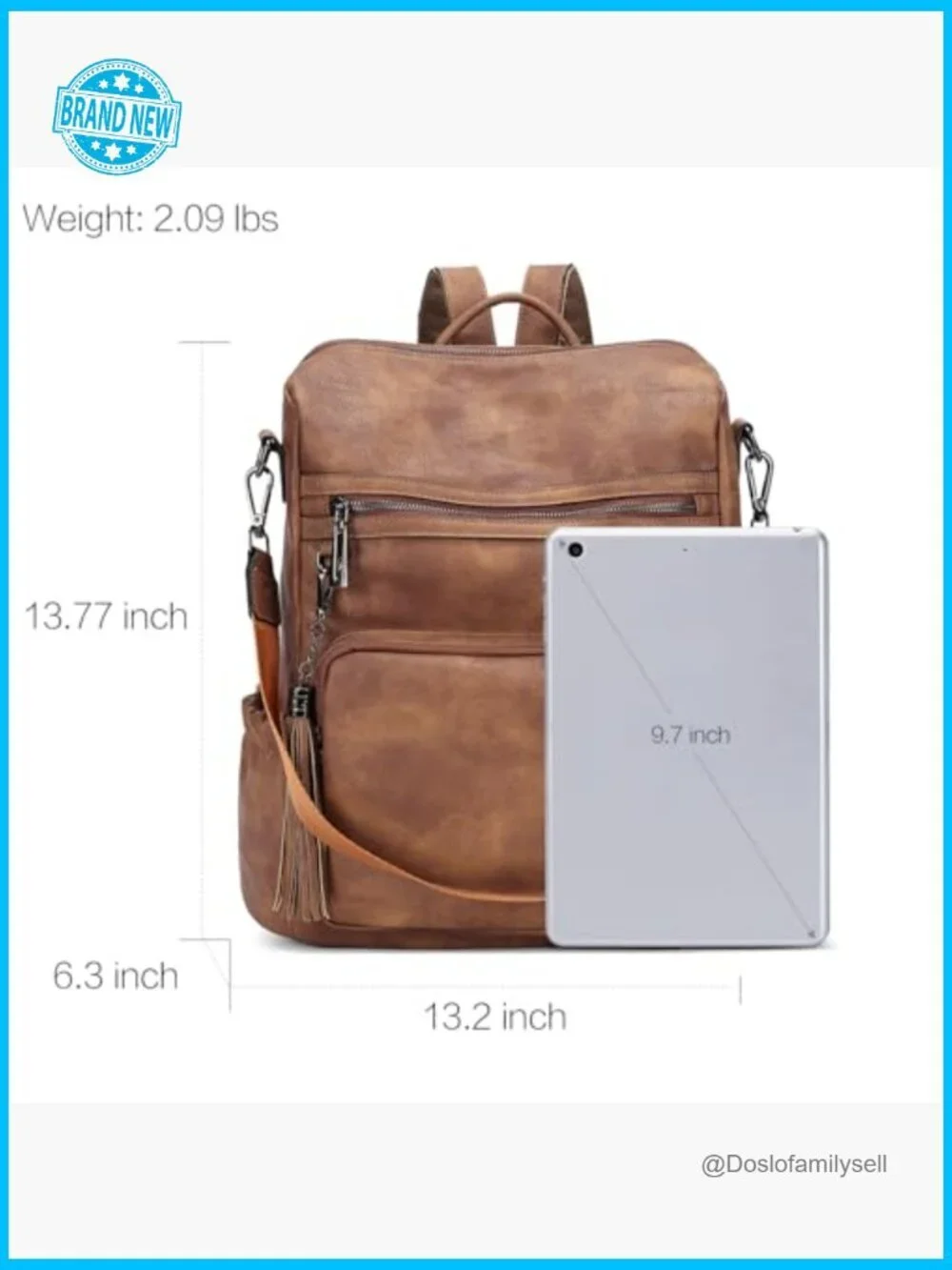 Large Leather Backpack Purse Convertible Shoulder Bag Tassel Detail Travel